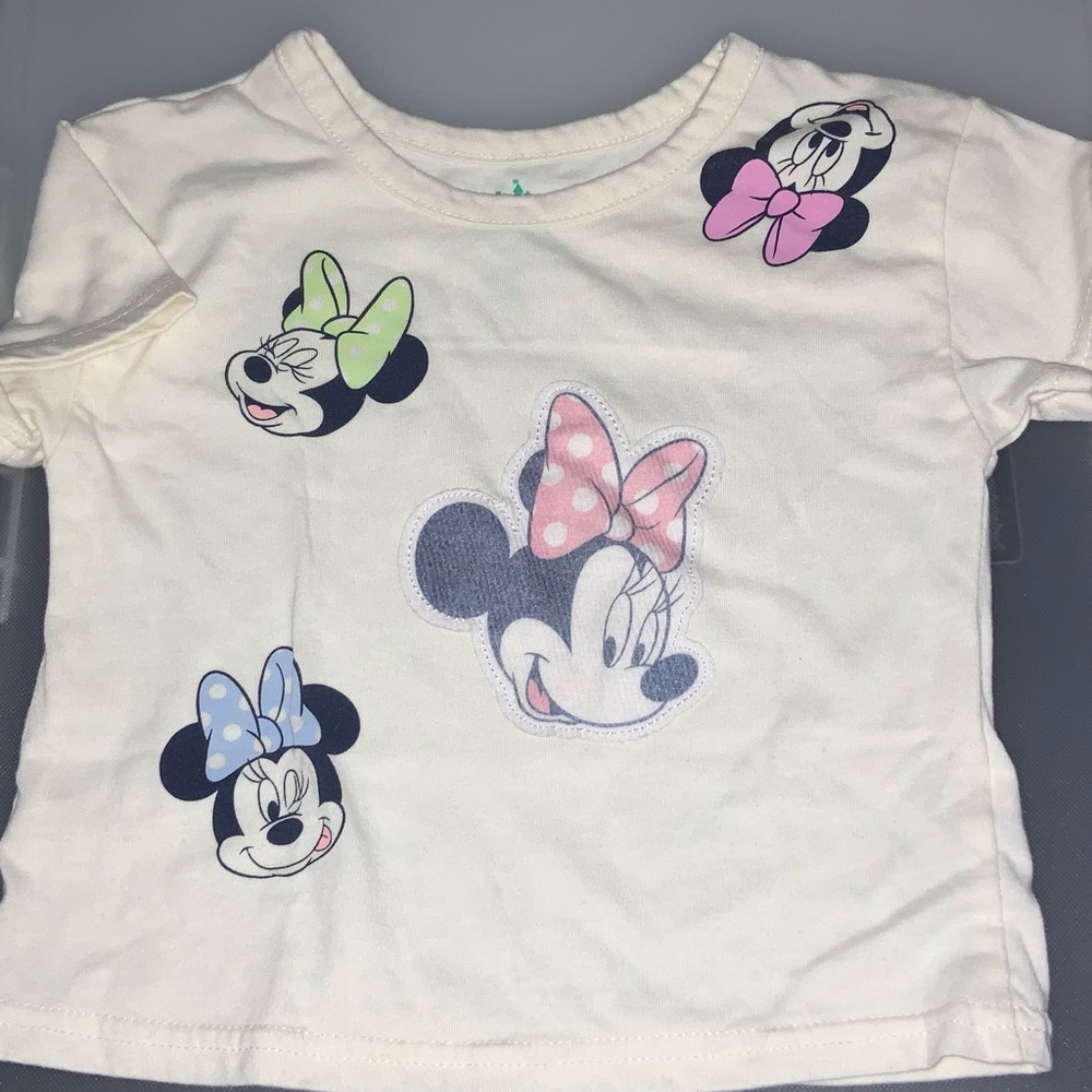 Disney Minnie Mouse Kids Tee - Cream with Pink and Blue Accents